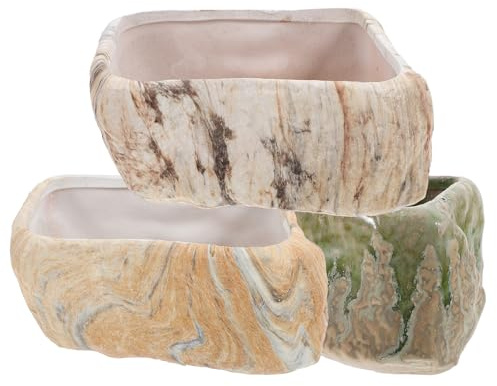 Totority Macetas de Cerámica para Suculentas, 3 Unidades con Orificio de Drenaje, Forma Rectangular y Diseño de Piedra, Ideales para Jardín y Mesa