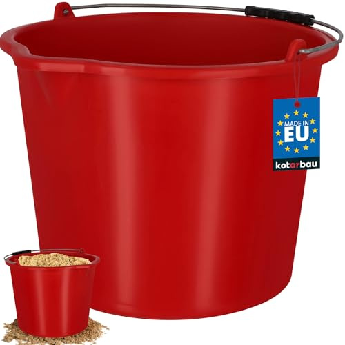 KOTARBAU Construction Bucket - 16 L - Mortar Bucket - Plastic Bucket - Cleaning Bucket with Spout and Handle - Red - Tool Bucket - Round - Construction Bucket