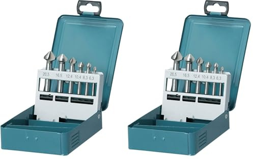 Makita D-42204 - Juego de avellanadores cónicos (6 piezas, en caja de metal, corte de 90°, diámetro 6,3 – 20 mm, (Paquete de 2)