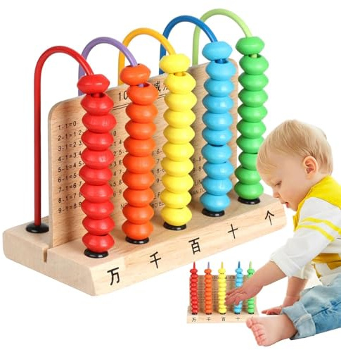 Xinhuju Rechenrahmen Aus Holz Für Kinder | 5 Reihen Holzrahmen Zählspielzeug | Kindergarten Mathespiele Mit Bunten Kugeln - Für Mädchen Vorschule Grundschule Addieren Subtrahieren