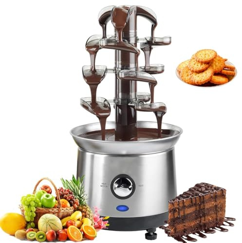 Chocolate Fountain Machine, 4 Tier Stainless Steel Fondue Fountain with 1.2KG Capacity, 170W Heater for Parties, Weddings, Birthdays, and Events