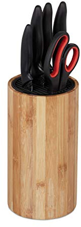 Relaxdays Messerblock unbestückt aus , ohne Messer, für 10 Messer aller Art, Messerhalter HxD 23x12,5 cm, natur, Hellbraun, Schwarz