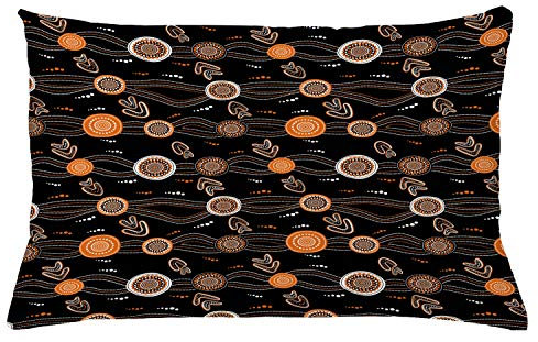 ABAKUHAUS Aboriginal Throw Pillow Cushion Cover, Abstract Rounded Shapes Dotted Wavy Lines and Boomerang Motifs, Decorative Square Accent Pillow Case, 26 X 16 Inches, Grey Orange