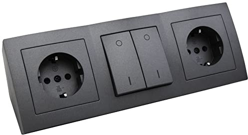 McPower - Bloc multiprise encastré | Flair | 2 Prises de Contact de Protection + 1 Interrupteur, 230 V ~ / 16 A, Montage, Anthracite Gris foncé Mat