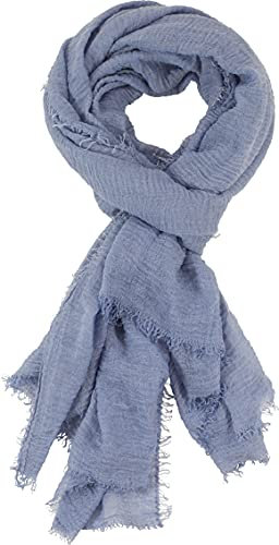 fashionchimp BASIC-Schal für Damen mit weichem Fransensaum, Tuch in leichter Qualität mit Baumwolle, einfarbig (Jeansblau)