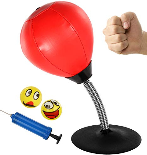 Goldboy Stress Buster - Desktop Punching Bag with Stand and 2 Extra Balls, Boxing Reflex Bag (Red)