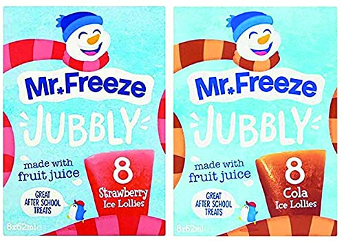 Mr Freeze Jubbly Flavout Ice Lolly Pops Paquete que contiene 1 8 x 62 ml, 1 x 8 x 62 ml, fresa – Gran regalo después de la escuela, adecuado para vegetarianos