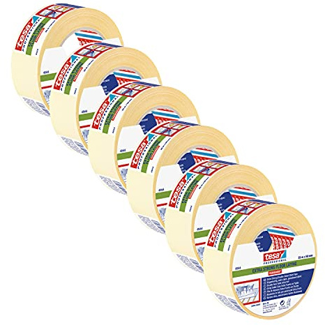 tesafix 4944 Ruban de pose extra fort - pack de 6 - Ruban de pose pour collage durable de moquette sur surfaces rugueuses - Ruban adhésif pour moquette transparent - 25 m x 5 cm chacun