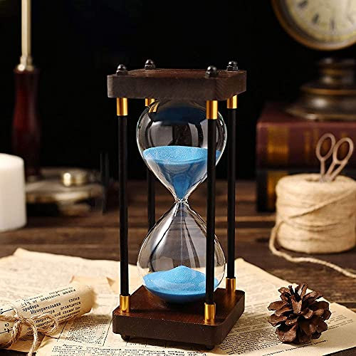 BDXZJ Large 60 Minutes Hourglass, Hourglass Sand Timer Ornament, Black Wooden Frame Sand Timer Clock Vintage One Hour Glass Sandglass for Living Room Coffee Table School Game Blue,60 minutes