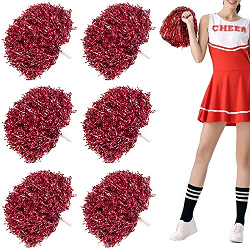 Niuhong 6 PCS Cheer Leader Poms Pom Bright Metallic Cheers Ball Squad Cheer Sport Farben Pompons Poms Hand Flower Bands Spirit Cheering Pom Colours Accessories Cheerleading Sports Games Team (rot)