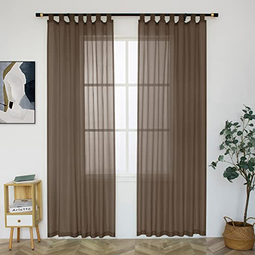 Brown Sheer Curtains for Bedroom 84 Inches Long Light Filters Tab Top Sheer Curtains for Living Room，Pergola,Porch,Cabana Gazebo Indoor/Outdoor Voile Sheer Drapes,52 X 84 Inch