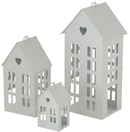 Lykta Alamo set om 3 metall vit höjd 14–35 cm
