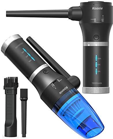 Compressed Air Duster, KOONIE 15000mAh Cordless Air Duster & Vacuum 2 in 1 Powerful 77000RPM/11000PA 2 Speeds Electric Air Duster with Detachable Battery, for Computer/Keyboard, Car, Electronics