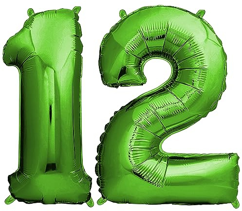 envami® Deko 12 Geburtstag Junge - Grün 101CM - Ballon Zahl Luftballon 12. Geburtstag - Zahlen Luftballon Geburtstagsdeko 12 Junge - Folienballon 12 Junge - 12 Jahre Geburtstag Junge - Helium