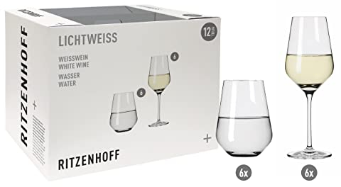 Ritzenhoff 6111012 Set de verres à vin blanc et à eau - série Lichtweiss - 12 pièces, pour 400 ml, stylé - Made in Germany