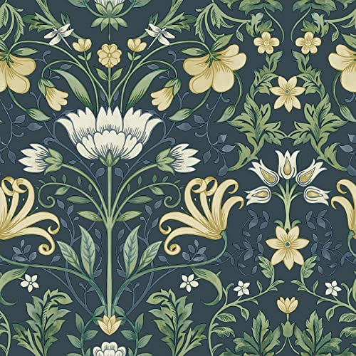 Holden Vintage Floral Wallpaper Flowers Leaves Navy Blue/Yellow 13391