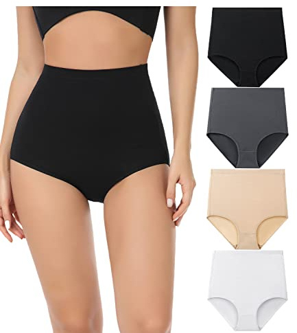 wirarpa Women's Cotton Knickers Super High waisted Briefs Ladies Underwear Full Coverage Panties Multicolor 4 Pack L