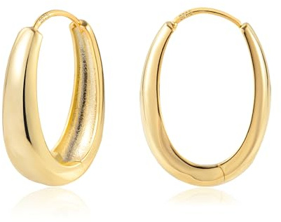 ALEXCRAFT Chunky Creolen 14K Oval Ohrringe Damen Hypoallergen Gold Hoop Earrings