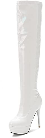 OALEEN Bottes Cuissardes Femme Hiver Vernis Sexy Talon Haut Aiguille Plateforme