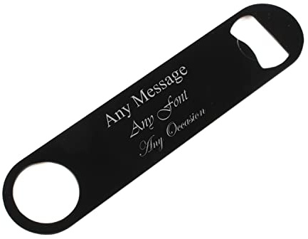 Personalised Engraved Large Black Stainless Steel Bar Blade, Durable Bottle Opener, Any Message Design, Fathers Day Gift, Gift for Him, Birthday, Home Bar Accessory, Engraved in The UK
