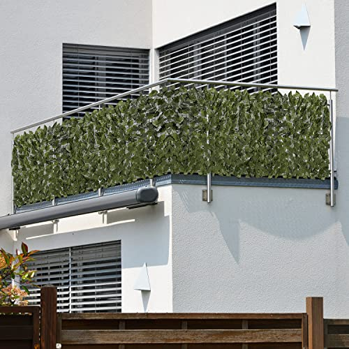 ELONEO maxVitalis Balkon Sichtschutz wetterfest 300x75cm in Blätteroptik, Balkonverkleidung inkl. 20 Kabelbindern, Sichtschutz Zaun, Sichtschutz Garten, Sichtschutz Terasse, grün