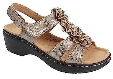 FFMA Women's Flower Sandals Summer Walking Sandals Leather Flower Vintage Casual Soft Footbed Orthopedic Arch-Support Sandals,Gold,2.5 UK