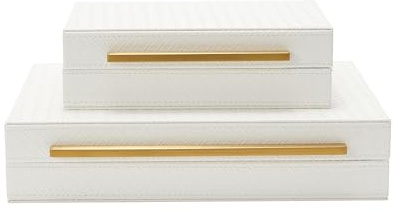 Kingflux White Set of 2pcs Decorative Boxes, Home Storage Boxes Jewelry Organizer, Shelf Orgnizer Box Woment&Men's Accessory Organizer (White)
