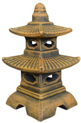 gartendekoparadies.de Japanese pagoda with eight windows exclusive stone lantern, H. 40 cm, 11 kg, gold, frost-proof made of cast stone for outdoor use