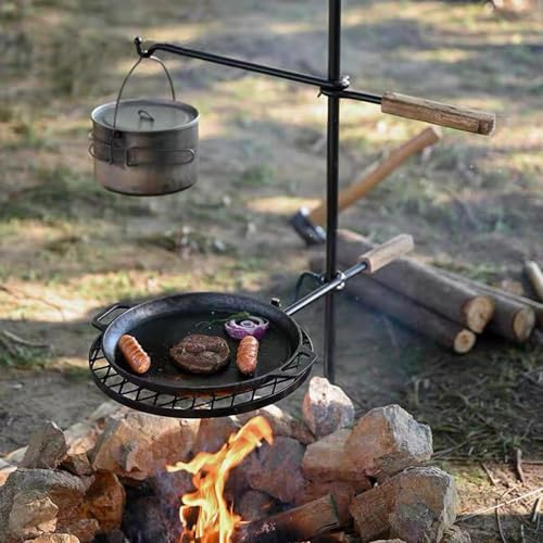 AVOFOREST Swivel Campfire Grill Grate Heavy Duty Camping Grill 360° Adjustable Over Fire Pit Grill for Outdoor Barbecue Camping Garden Dinner - 48 Rustproof Long Stakes