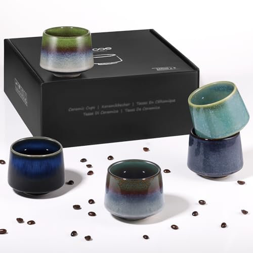 ecooe Lot de 5 tasses à cappuccino expresso à paroi épaisse en grès de 210 ml, ensemble de tasses à café en porcelaine faites à la main, tasses à thé en céramique, pour meilleure amie, partenaire