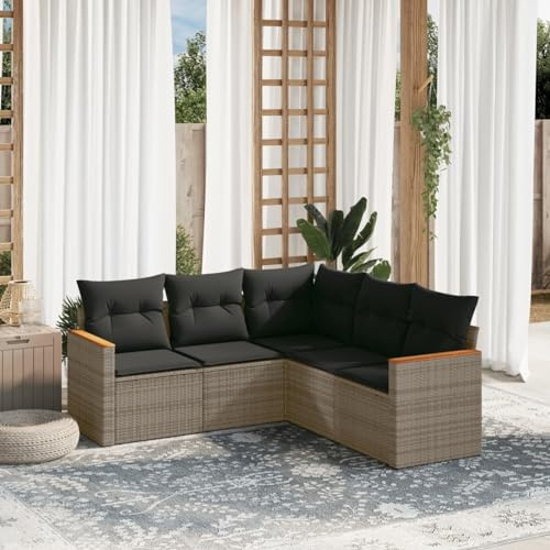 Faroom Balkon Ecklounge mit Stauraum Gartenlounge Klein Balkon Lounge Balkonsofa Kleiner Balkon Sitzecke Balkon Loungemöbel Gartensofa Ecksofa Balkonmöbel Grau 5-tlg-Type-A574
