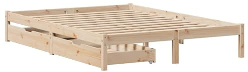vidaXL Massivholzbett, Holzbett mit Schubladen, Bettgestell Bettrahmen mit Lattenrost, Bett Doppelbett für Schlafzimmer, 160x200cm Kiefer