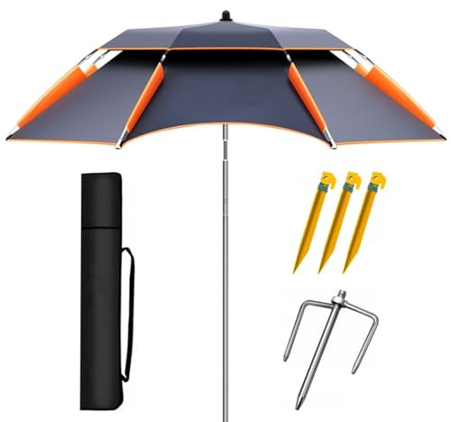 Angelschirm Tragbar Strandschirm Angler Campingschirm UV Schutz Regenschirm 360° drehbar Terrasse Sonnenschirm Easy Folding Fischschirm(200cm)