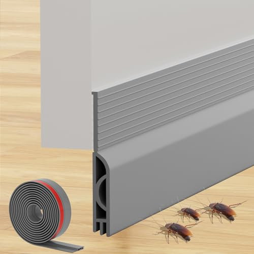 Türdichtung Zugluftstopper für Türen 100cm, Selbstklebend Tür Unten Zugluftstopper, Silikon Haustür Dichtung Luftzugstopper, Türbodendichtung für Windschutz, Schallschutz, Kälteschutz (1M, Grau)