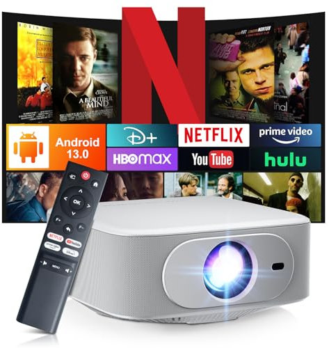 【Electric Focus & Keystone 】Mini Smart Projector 4K with WiFi6 Bluetooth5.2,Native FHD 1080P Video Projector for Bedroom,Home Cinema Projector with Apps,Compatible with Netflix/Youtube/Prime Video