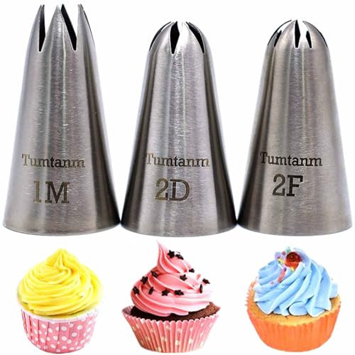 1M 2D 2F Seamless Stainless Steel Large Icing Piping Nozzles, DIY Icing Nozzle Tool for Cupcakes