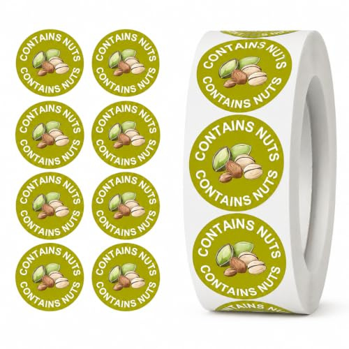 500 calcomanías de nueces de 1 pulgada, calcomanías de advertencia de alergia a alérgenos de frutos secos, frutos secos, alérgenos, etiquetas redondas de rotación de alimentos, alérgicas a nueces,