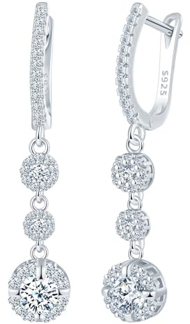 CONILOK Pendientes Colgantes de Circonita en Tira para Mujer,Pendientes Colgantes Hipoalergénico de Plata de Ley 925,Plata Aretes de Mujer Brillantes y Moda Joyería para Amiga Mamá Esposa