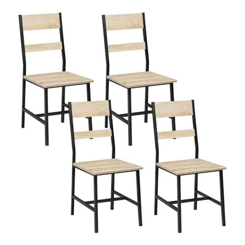 Klihome Esszimmerstühle 4er Set Industriestil Helle Eiche | Metallrahmen Ergonomisch Für Küche Für Balkon Für Wohnzimmer