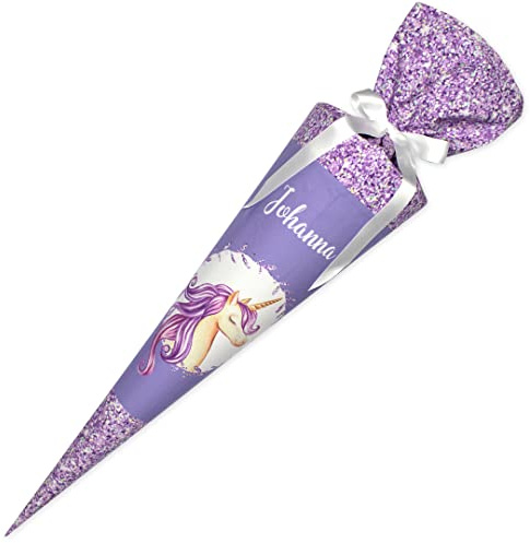 Dein Lieblingsteil Schultüte aus Stoff individualisierbar mit Wunschname personalisierbar mit Schultütenkissen 70 cm 85 cm - Mädchen (Glitzer Einhorn, 70 cm)