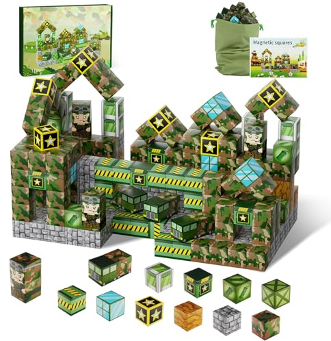 TSKER Magnetische Bausteine - 130 Pcs Magnet Spielzeug, Magnetic Blocks Bauen Fantasiewelt - Militärlager, STEM Montessori-Sensorikspielzeug Geeignetes Geschenk für Kinder ab 3 4 5 6 7 8 9 10Jahren