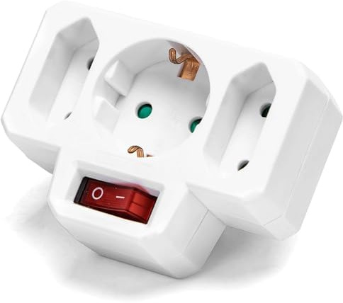Toma de conversión 1 a 3 con Interruptor, Ideal para adaptar Conexiones eléctricas y facilitar el Uso de Dispositivos en Distintas configuraciones.