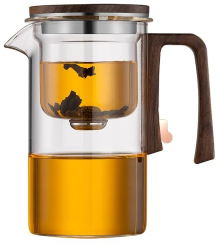 Elqubkan Tetera con Filtración Magnética: Separación Automática de Té, Diseño de Cintura Pequeña, Tetera de Vidrio para Uso en la Oficina