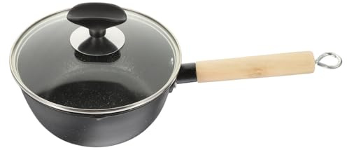 Milchtopf 18cm mit Deckel, Antihaft, aus Aluminium | Praktischer Kochtopf für Milch und Sauce, Holzgriff, Ausgießer, Schwarz, 1 Stück Zufällige Farbe