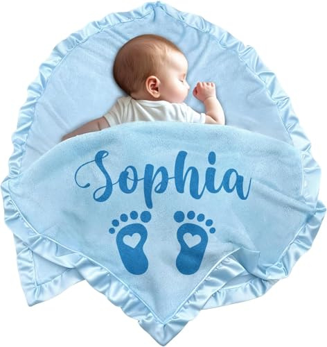 Homg Personalisierte Babydecke,Babydecke mit Namen, Baby Decke Neugeborenen Personalisiert, Perfektes Baby Geschenk zur Geburt für Jungen und Mädchen