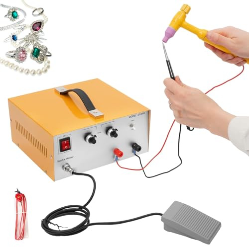 HPMCVE Kit Saldatore Permanente per Gioielli, saldatrice a Punti per Gioielli da 600 W con Pedale, Potenza Regolabile da 1 a 9 Marce, saldatrice elettrica a impulsi da 80 A, per Platino, Oro, Argento