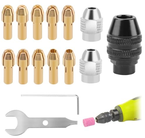 Lot de 15 colliers de serrage pour mandrin Dremel, 0,5 à 3,2 mm, sans clé, kit de mandrin rotatif à changement rapide avec colliers de serrage en laiton et écrou compatible avec Dremel 3000, 4000