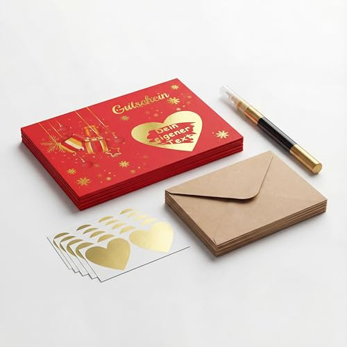 Tenare Rubbellose Selber Machen Set - 15 DIY Gutscheinkarten mit Herz-Rubbelstickern, 15 Umschlägen & 1 Marker - Kreative Rubbelkarten für Weihnachten