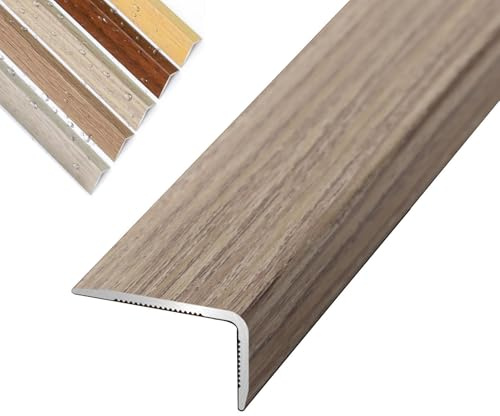 3 Cm L-förmige Stufenkantenprofil, 90cm Treppen Kantenschutz Holzmaserung, Eckenschutz Treppenkantenprofil, Aus Metall Für Holz/Vinyl/Fliesen Treppen Schneidbar(Light Maca,W2CM)