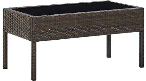HaoChrymec Gartentisch Braun aus PE-Rattan mit Stahlrahmen, Tischplatte aus Glas, Wetterfest, Langlebig, Beistelltisch Outdoor, Loungetisch Outdoor, Balkon Tisch, 75x40x37 cm
